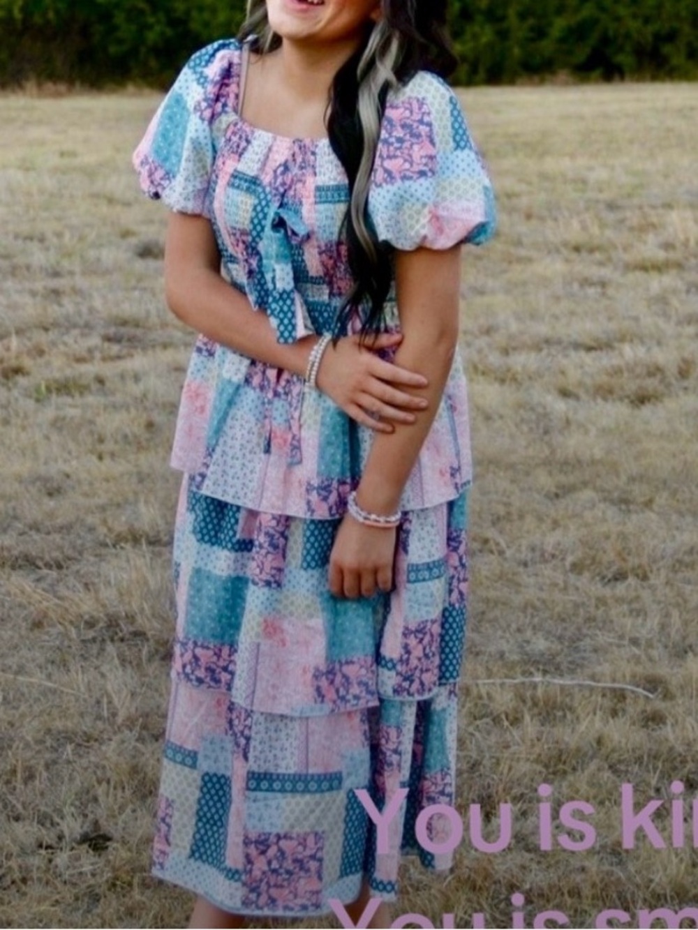 Simply Southern Patchwork Maxi Dress in Pink & Blue